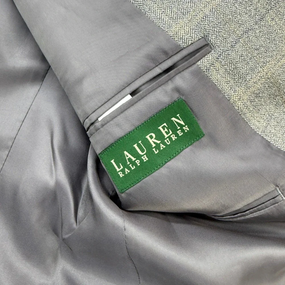 Lauren Ralph Lauren Sport Coat Mens 42XL Gray Silk Wool Herringbone Plaid Blazer